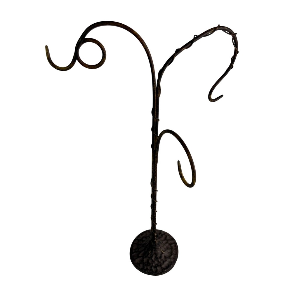 Vtg Iron Metal Tabletop Jewelry Tree Display Stand Triple Hammered Black Finish - Picture 2 of 11